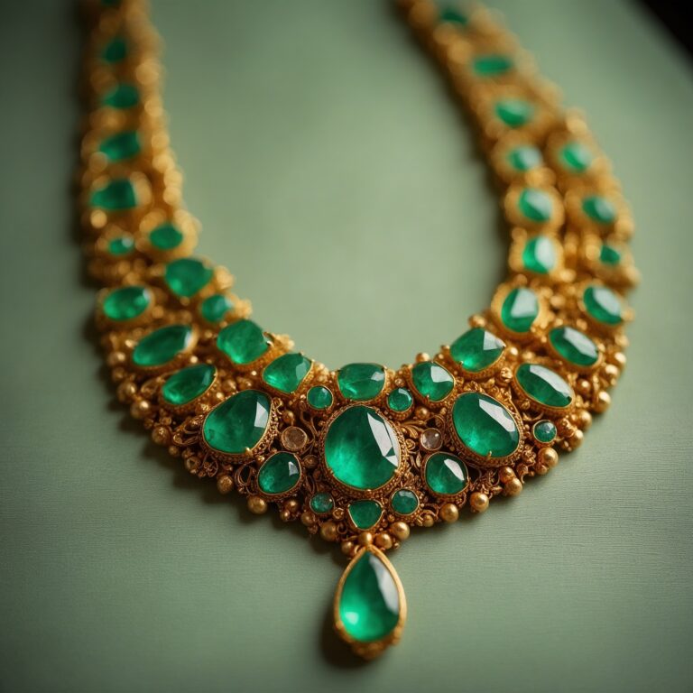 Indian necklace studded with green emralds [ CINEMATIC ]