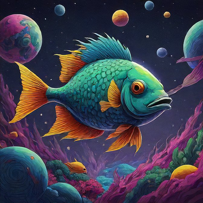prismatic fish in space in a psychedelic underworld (ANIME)